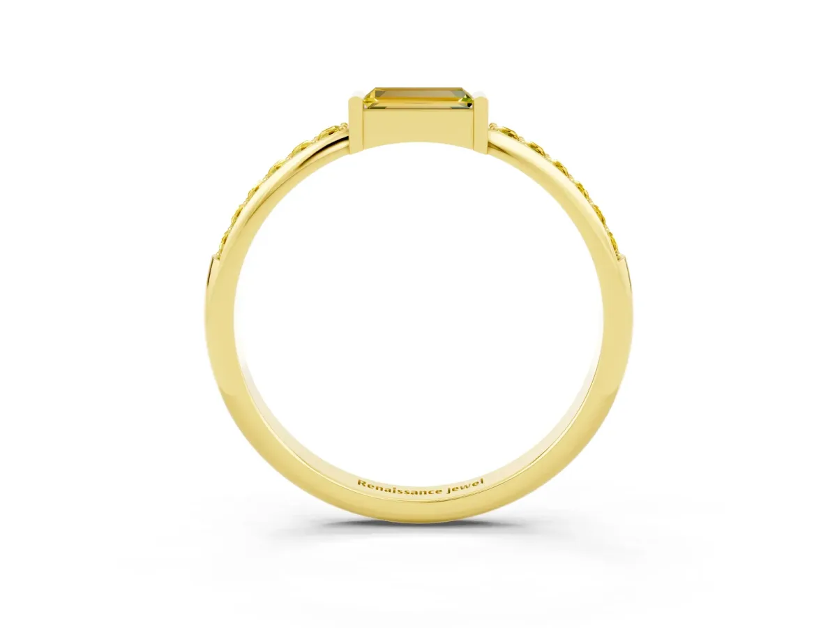 Baguette Yellow Sapphire Pavé Band with Bar Setting Yellow gold
