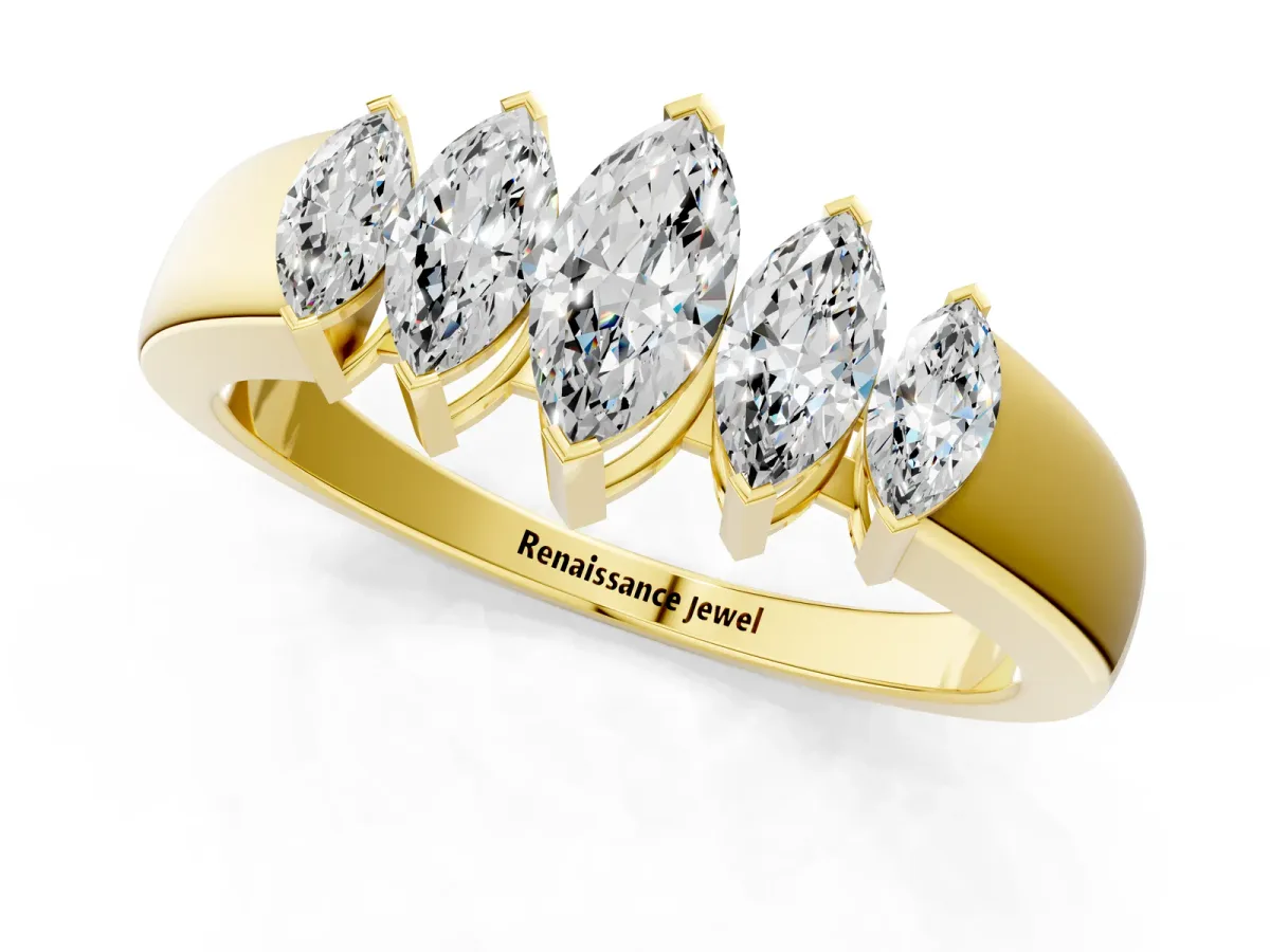 Five-Stone Marquise Diamond Bar Set White Gold Band Yellow gold