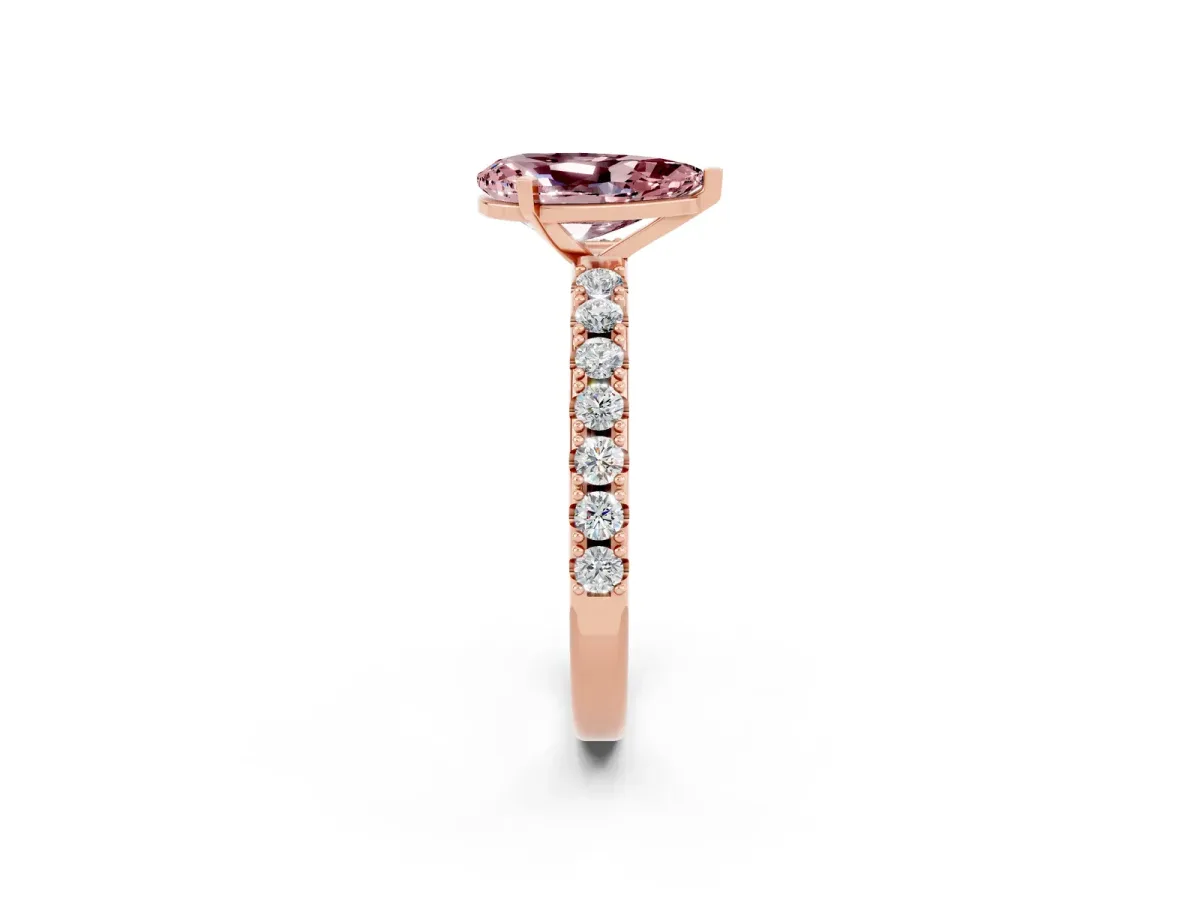 Pear Cut Morganite Solitaire Pavé Band with Four-Prong Setting Rose gold