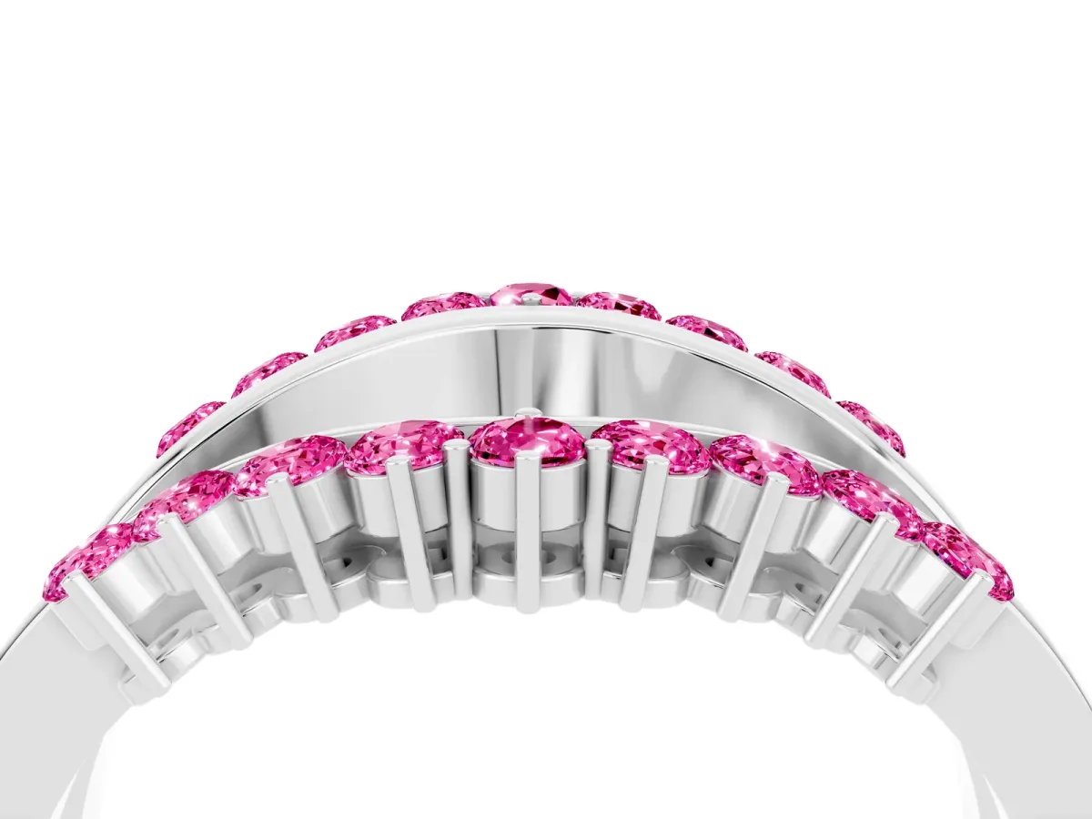 Round Pink Sapphire Chevron Contour Band with Prong Setting Platinum