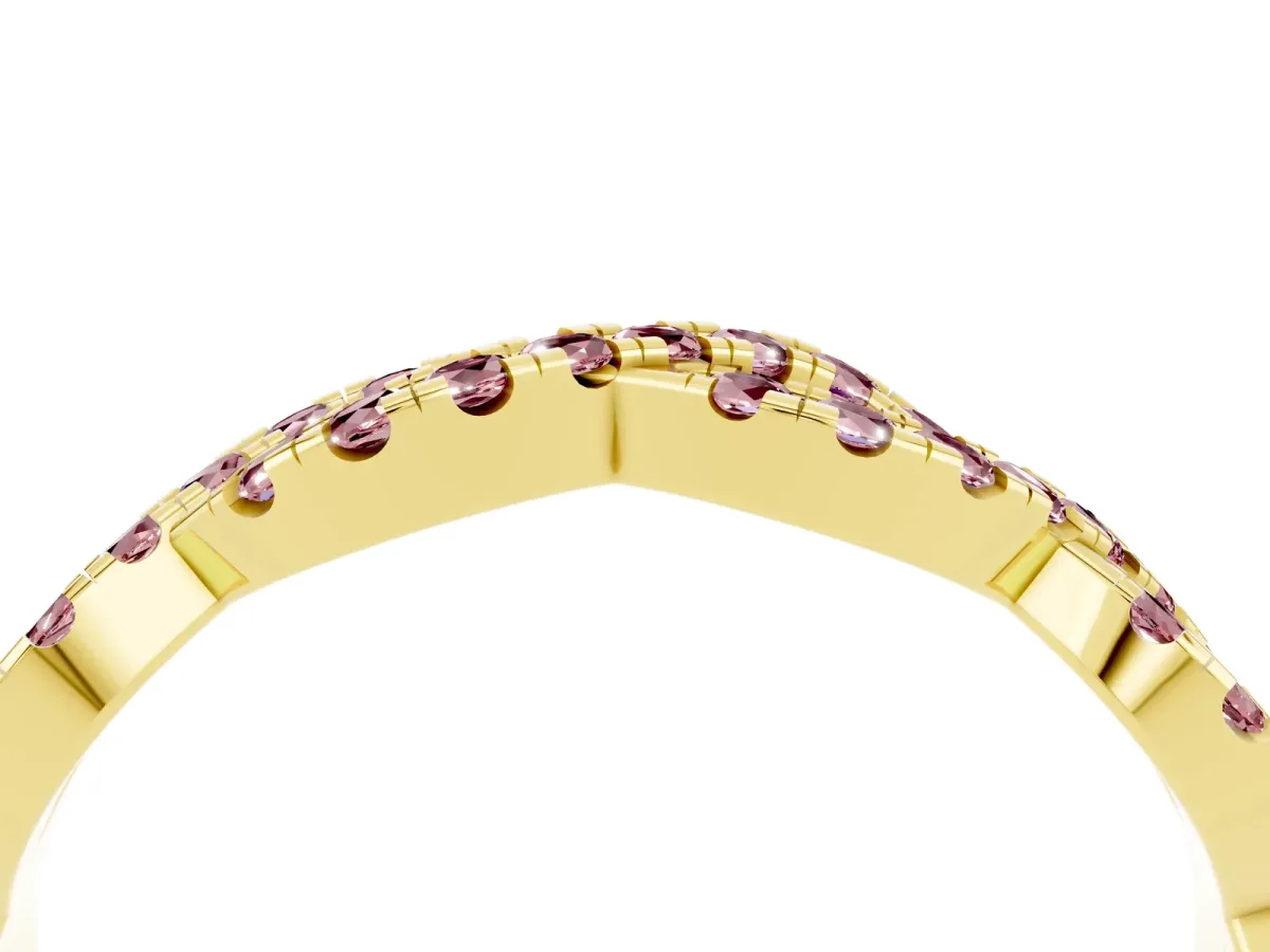 Round Morganite Twisted Eternity Band with Pavé and Shared Prong Setting Yellow gold