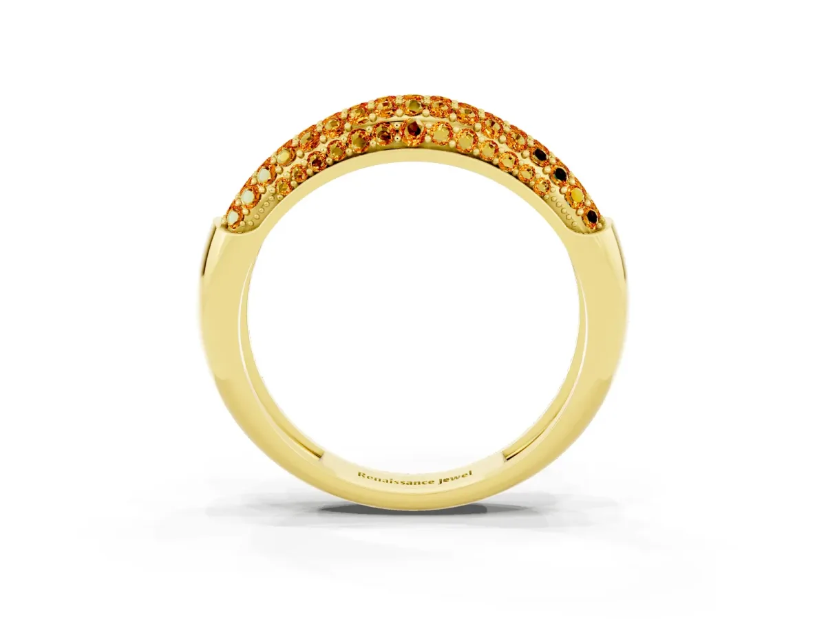 Three-Row Pavé Round Citrine Dome Band Yellow gold