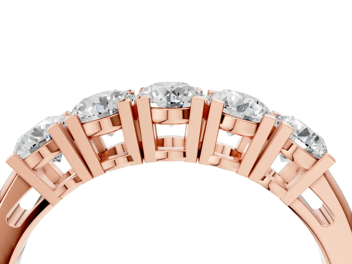 Five-Stone Round Diamond Prong Set White Gold Band Rose gold