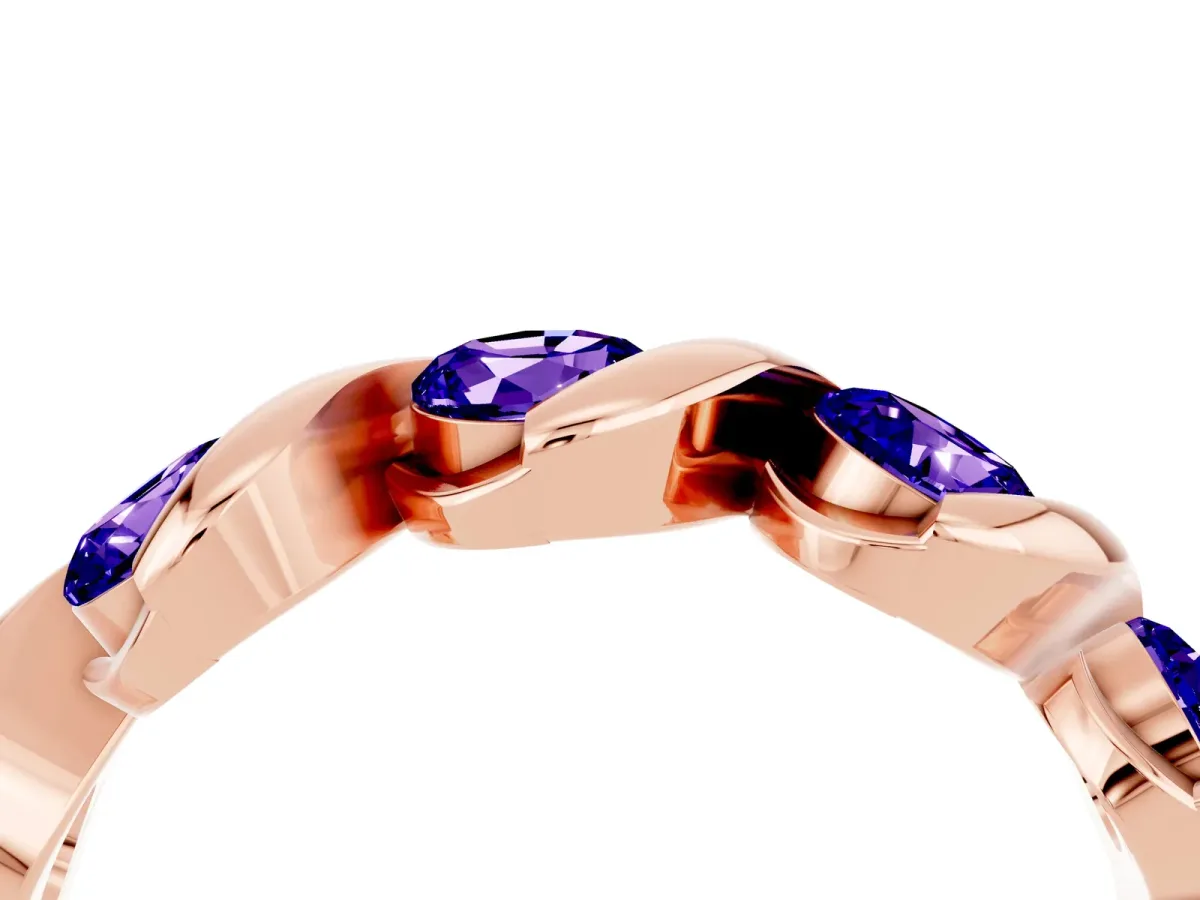 Round Tanzanite Wave Band with Channel Setting and Shared Prongs Rose gold
