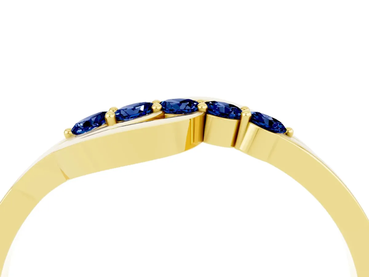 Five-Stone Round Blue Sapphire Crossover Band with Prong Setting Yellow gold