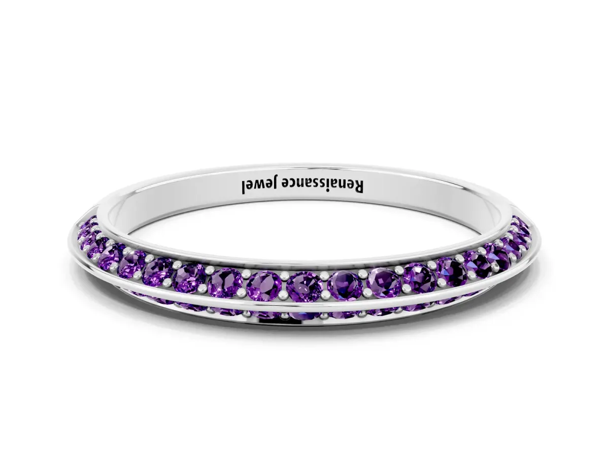 Double Row Pavé Round Amethyst Eternity Band with Channel Setting White gold