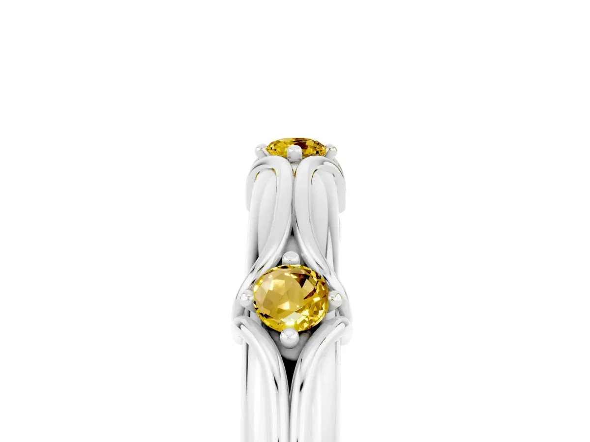 Round Yellow Sapphire Prong Set Milgrain Eternity Band Silver