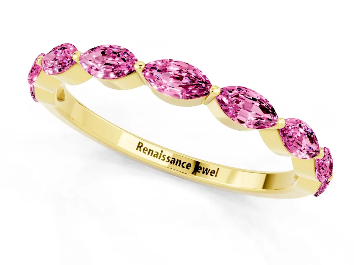 Marquise Pink Sapphire Half Eternity Band with Prong Setting Yellow gold