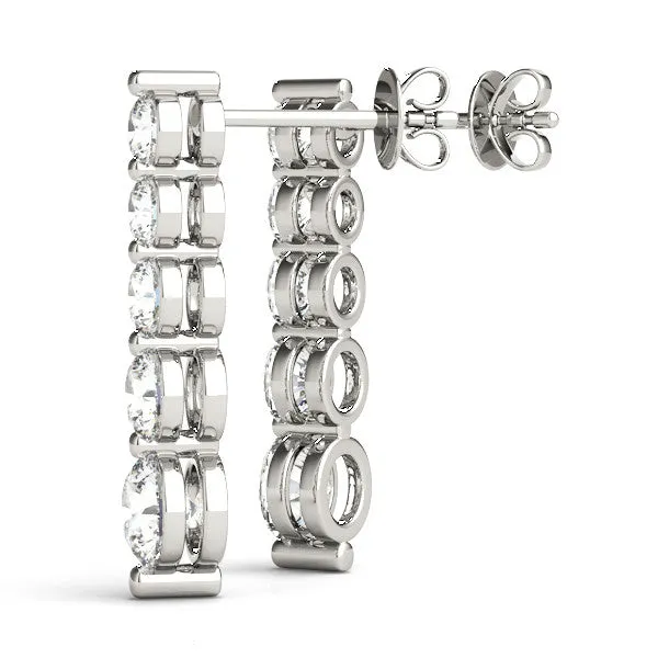Round Diamond Prong Set Drop Earrings Silver