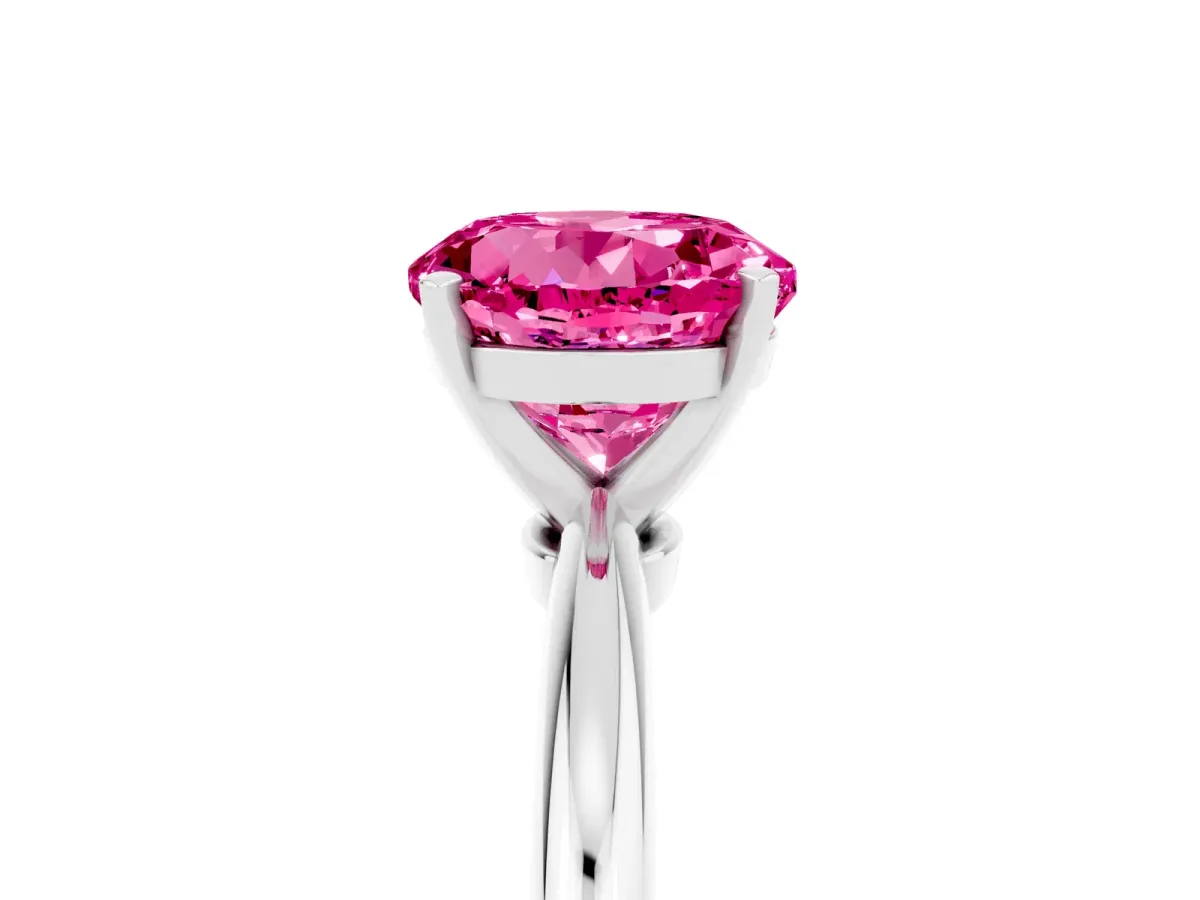 Round Cut Pink Sapphire Solitaire Ring with Six-Prong Setting and Classic Band Silver