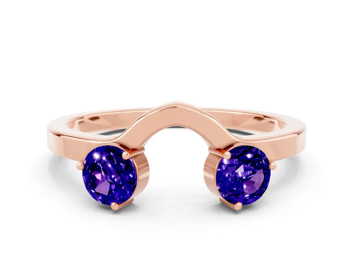 Dual Round Tanzanite Open Band Ring with Prong Setting Rose gold