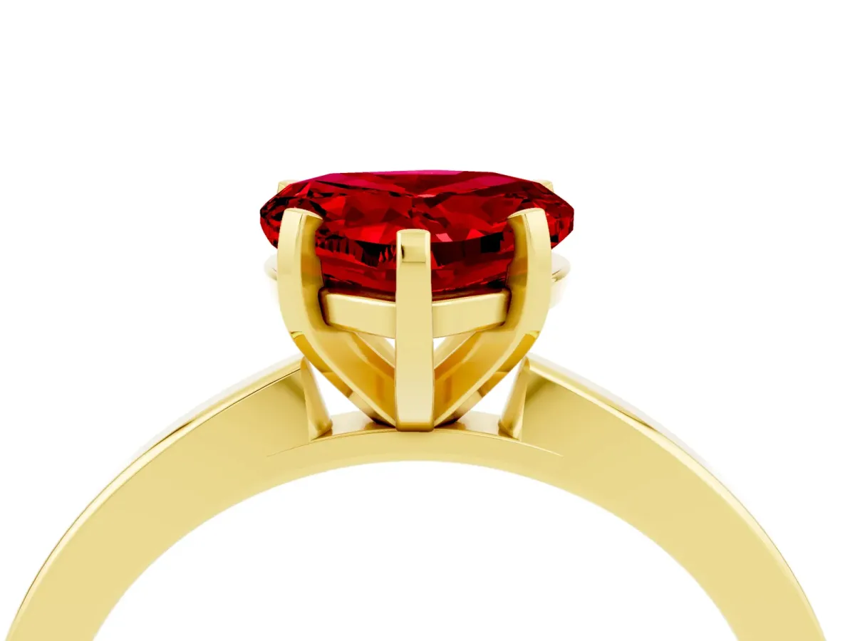 Heart Cut Ruby Solitaire Engagement Ring with Classic Band and Four-Prong Setting Yellow gold