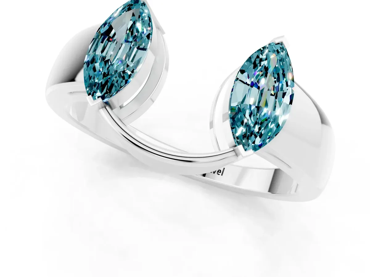 Marquise Blue Topaz Open Band Ring with Tension Setting Silver
