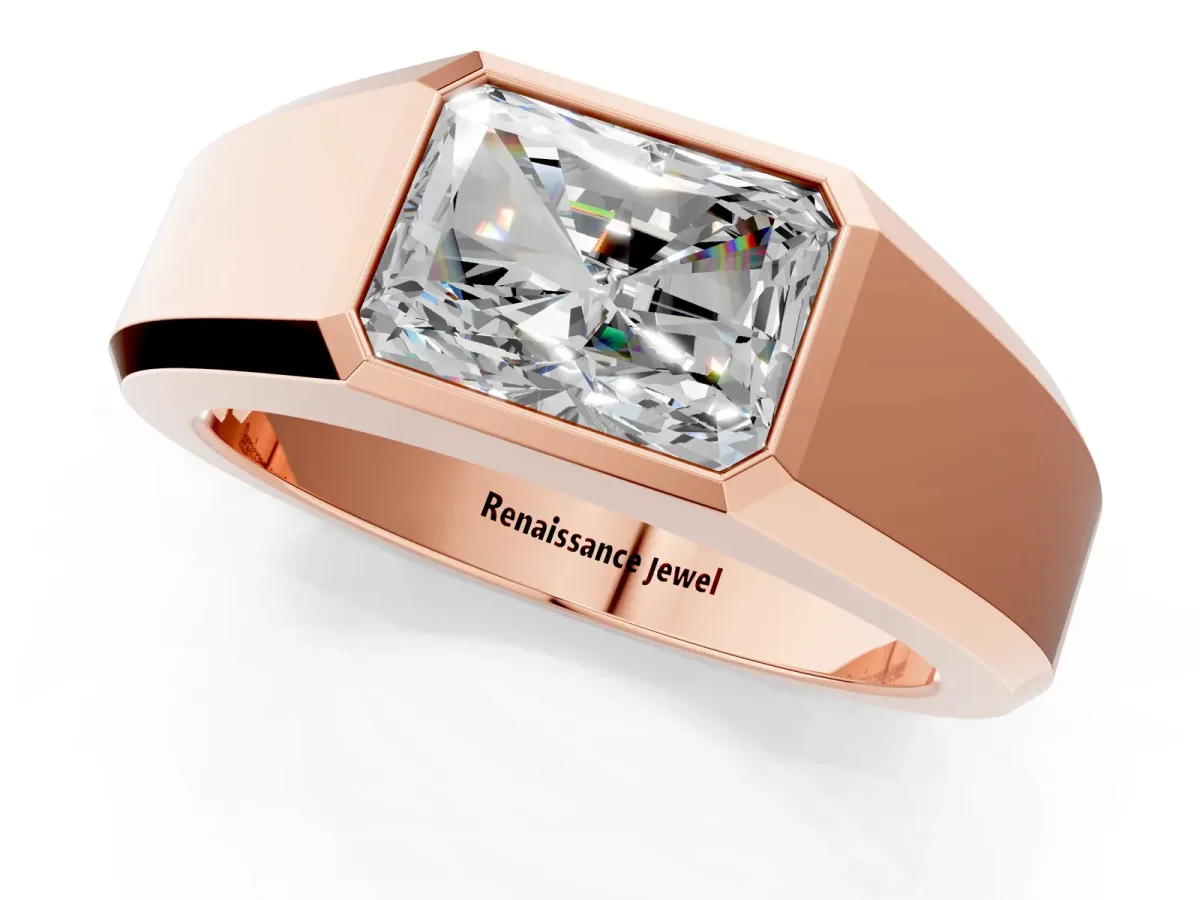 Radiant Diamond Wide Bezel Mens Ring Rose gold