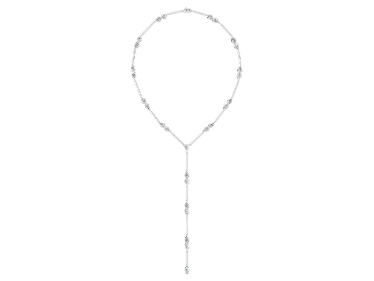 Pear Diamond Lariat Necklace with Station Accents Silver