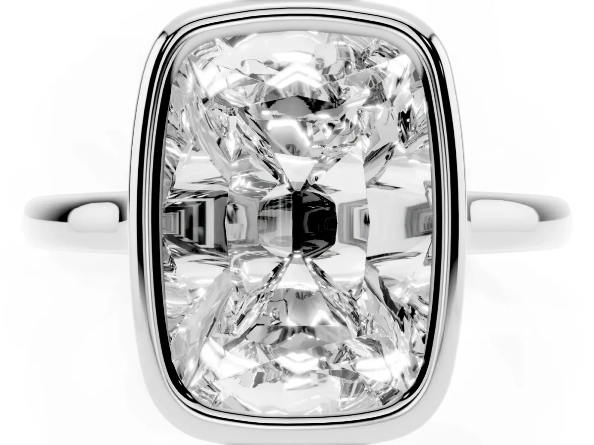 Old Mine Elongated Cushion Diamond Bezel Set Ring Platinum
