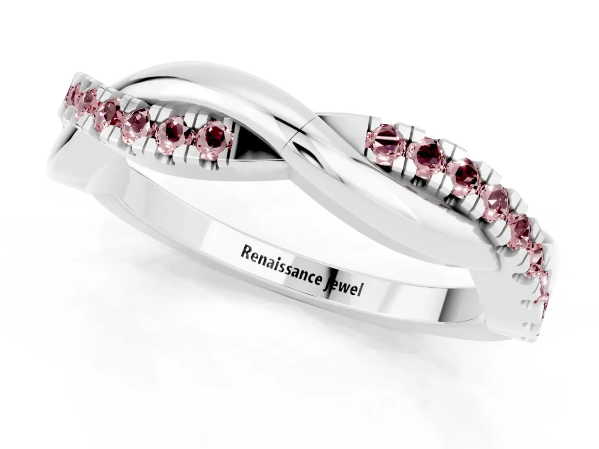 Round Morganite Twisted Infinity Band with Prong Setting Silver