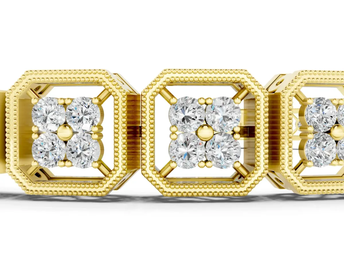 Round Diamond Tennis Bracelet with Milgrain Bezel Setting Yellow gold