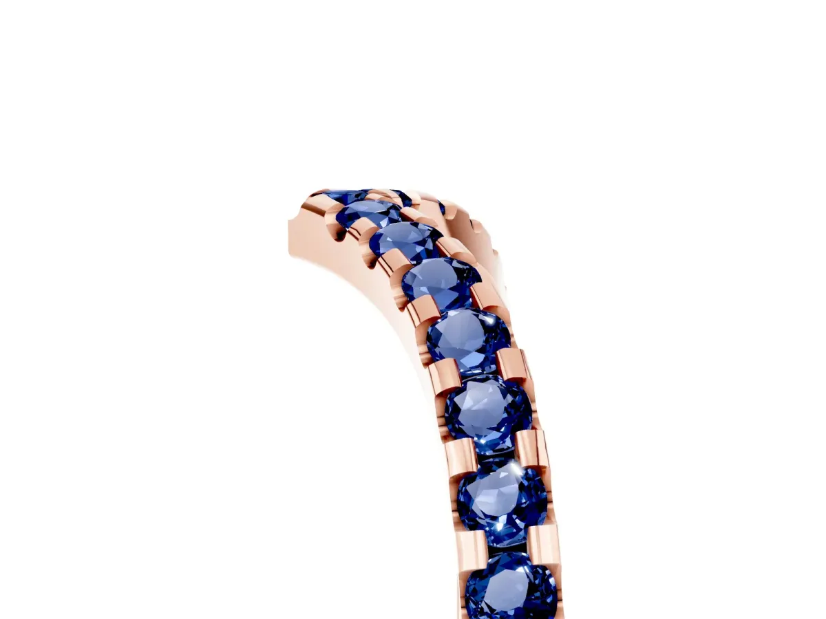Pavé Round Blue Sapphire Chevron Band with Shared Prong Setting Rose gold