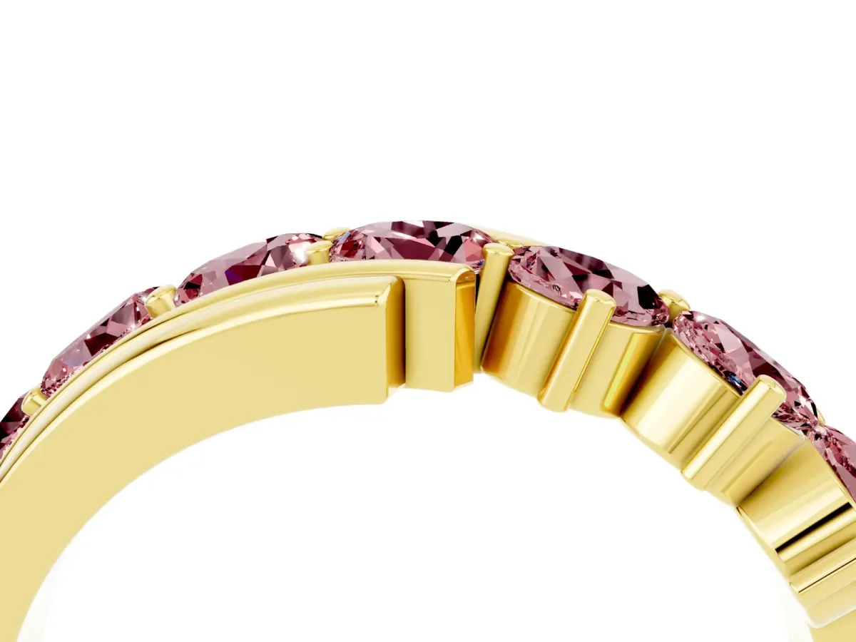 Round Morganite Wave Band with Channel and Shared Prong Setting Yellow gold