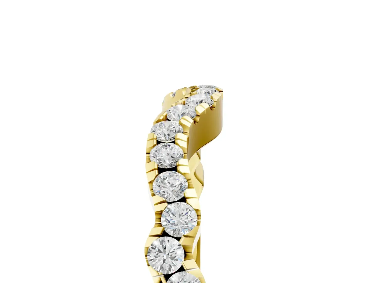 Curved Pavé Round Diamond Eternity Band with U-Prong Setting Yellow gold