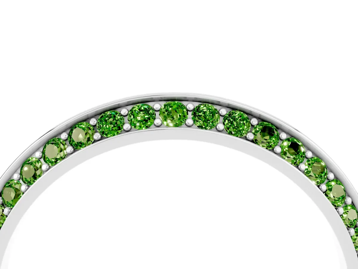 Double Row Pavé Round Peridot Eternity Band with Channel Setting Silver