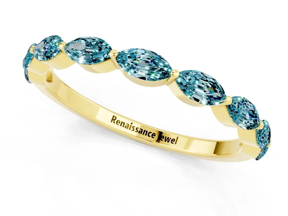 Marquise Blue Topaz Half Eternity Band with Prong Setting Yellow gold