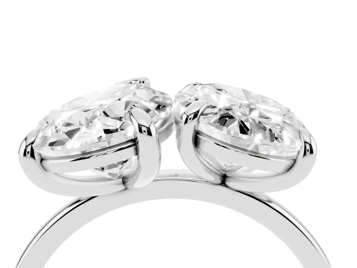 Oval and Pear Toi Moi Ring with Prong Setting and Plain Band Silver