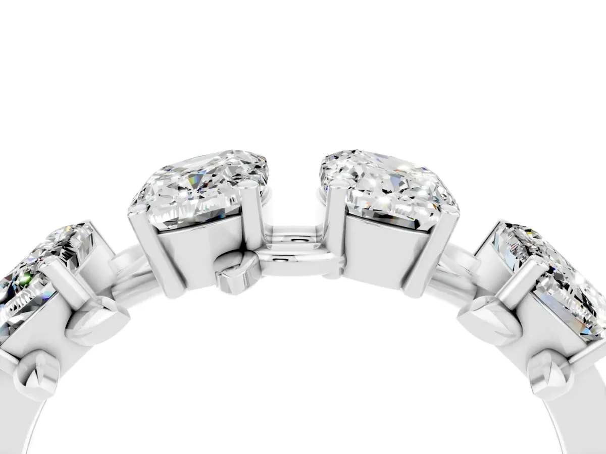 Emerald Cut Moissanite Prong-Set Half Eternity Band Silver