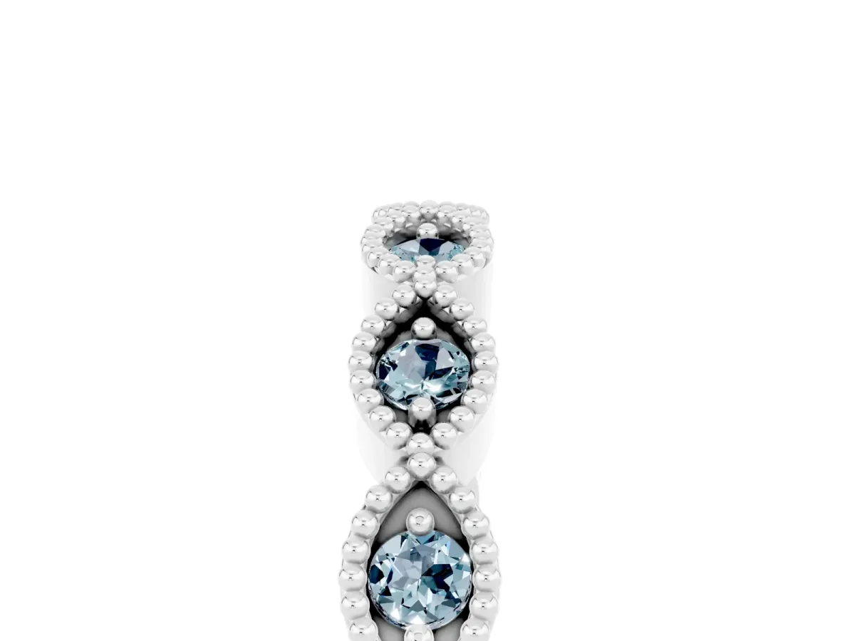 Milgrain Marquise Aquamarine Half Eternity Band with Bezel Setting Silver