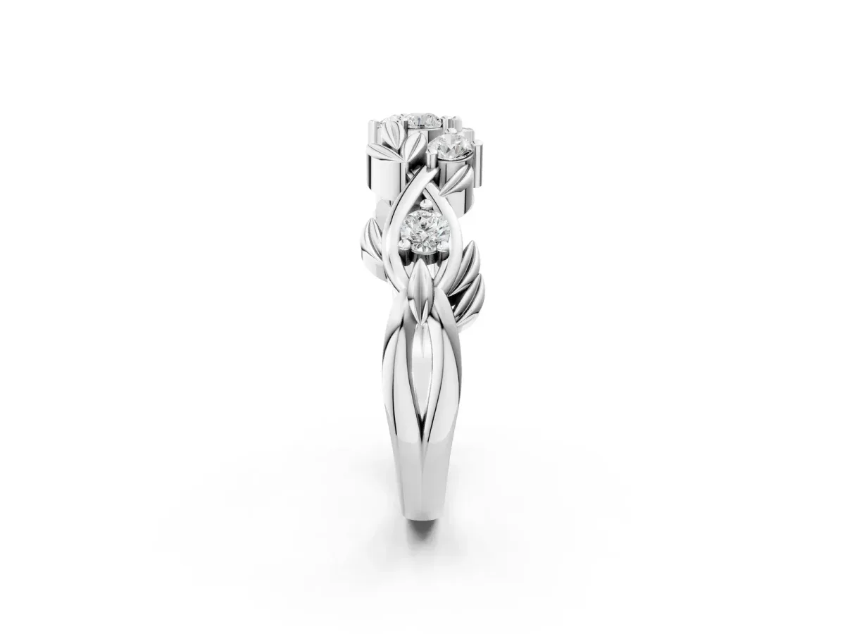 Round Diamond Leaf Motif Band with Prong Setting Platinum