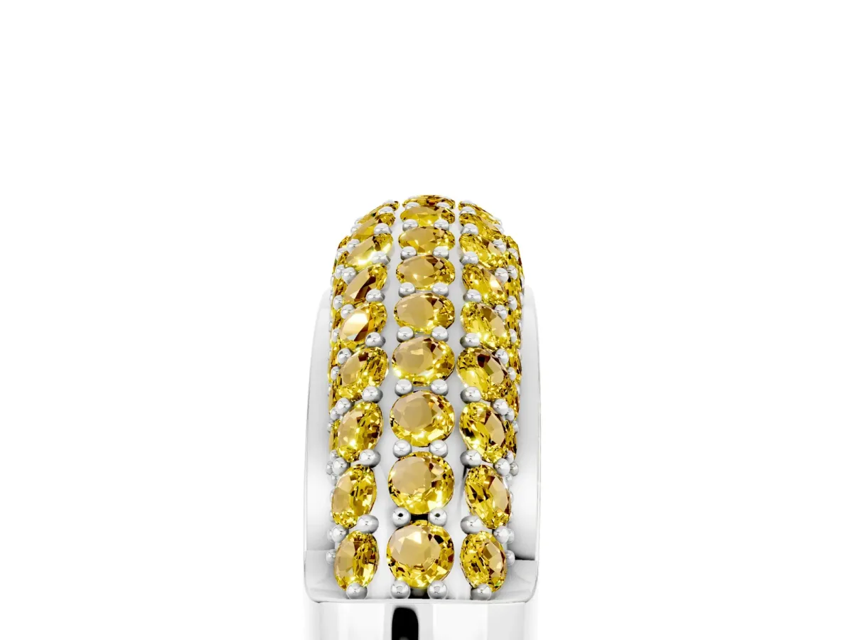 Three-Row Pavé Round Yellow Sapphire Dome Band Silver
