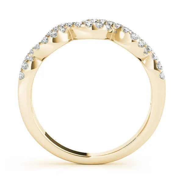 Infinity Diamond Pavé Round Stone Twist Band with Prong Setting Yellow gold