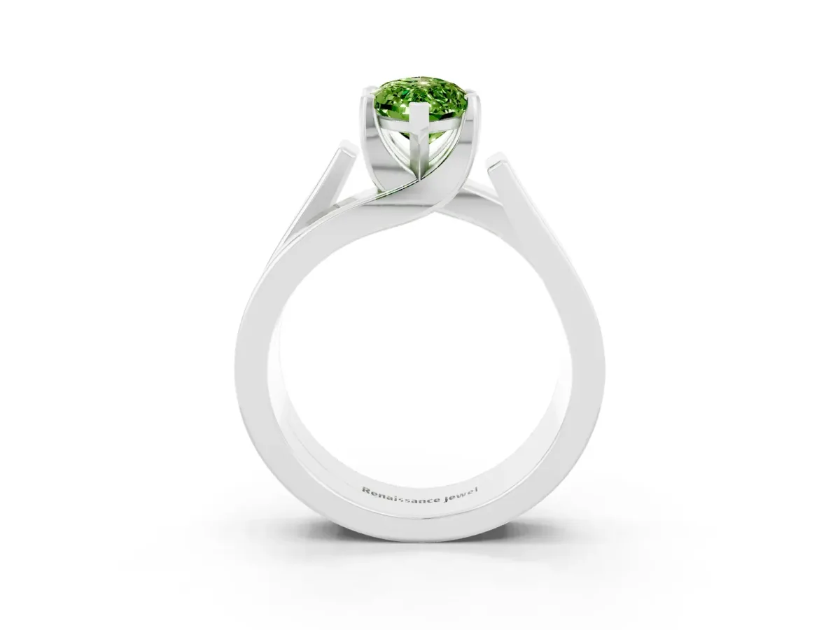 Modern Tension Set Marquise Cut Peridot Solitaire Wide Band Ring Silver