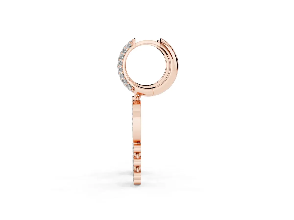 Round Diamond Initial D Huggie Hoop Earrings Rose gold