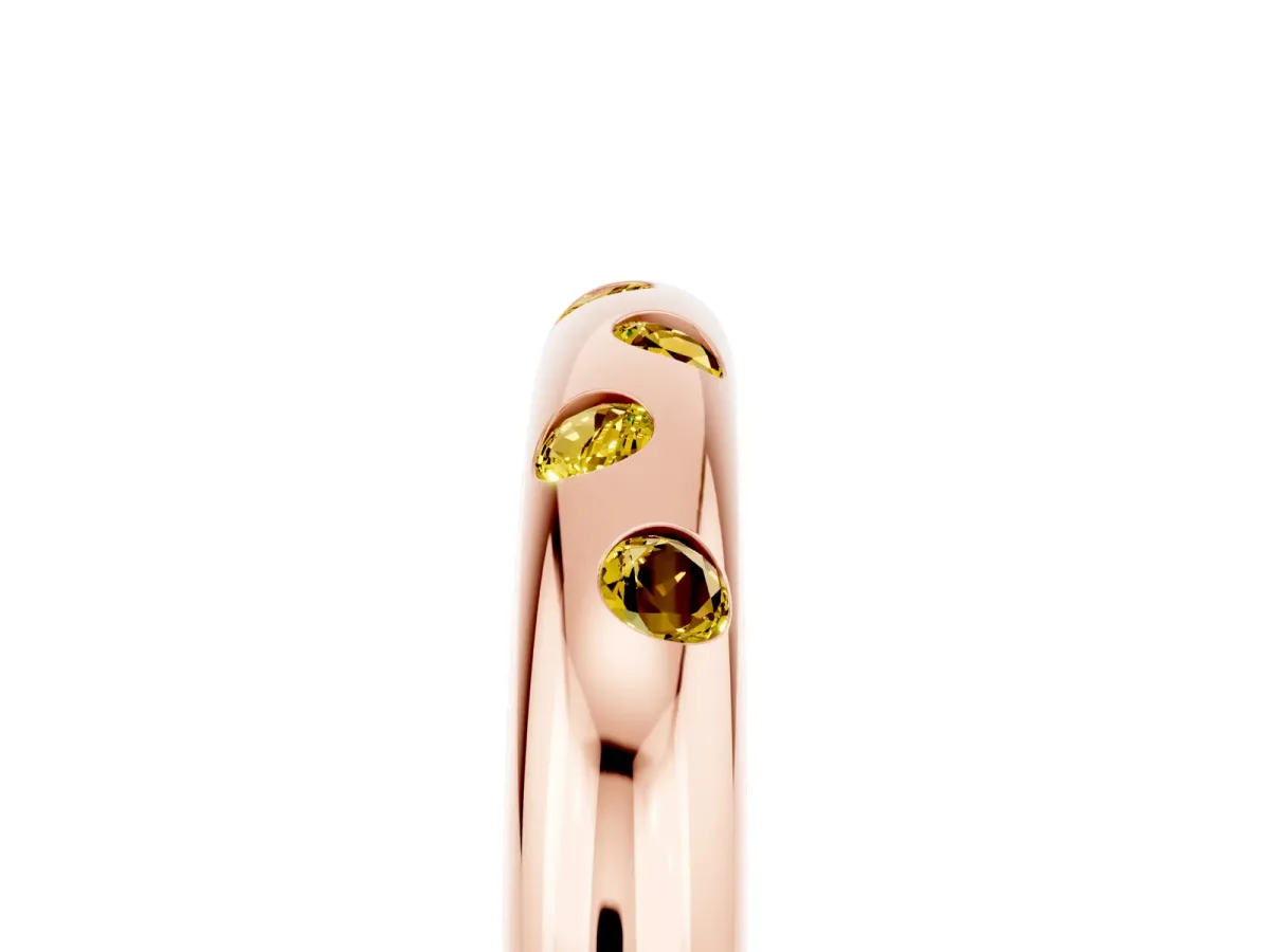 Round Yellow Sapphire Flush-Set Comfort Fit Band Rose gold