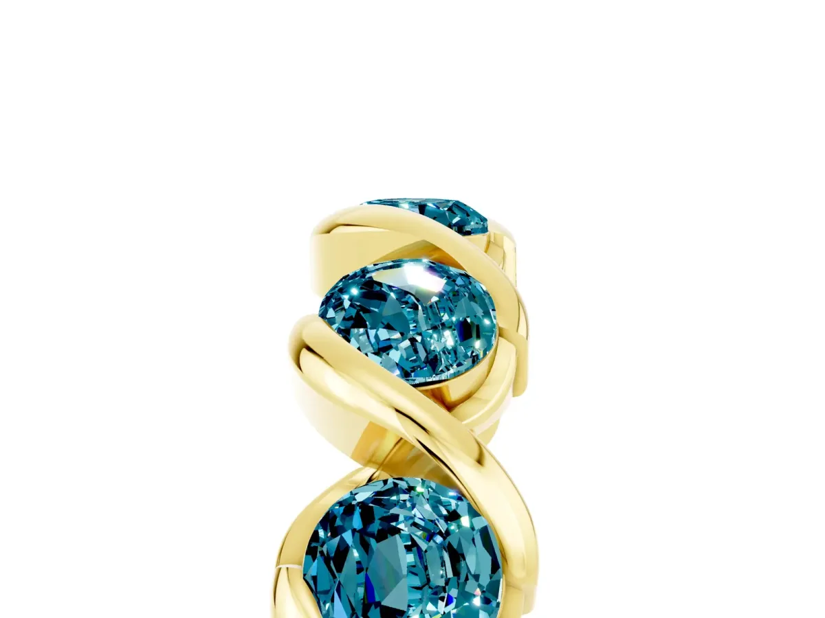 Round Blue Topaz Wave Band with Channel Setting and Shared Prongs Yellow gold