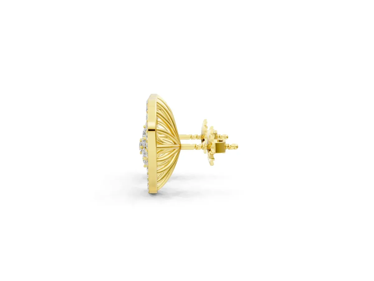 Round Diamond Open Heart Cluster Stud Earrings Yellow gold