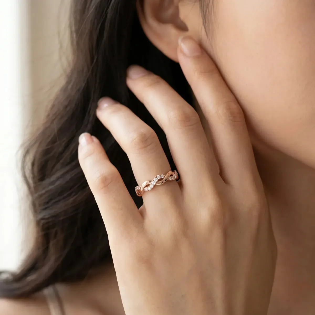 Round Diamond Twist Eternity Band with Pavé Setting Rose gold