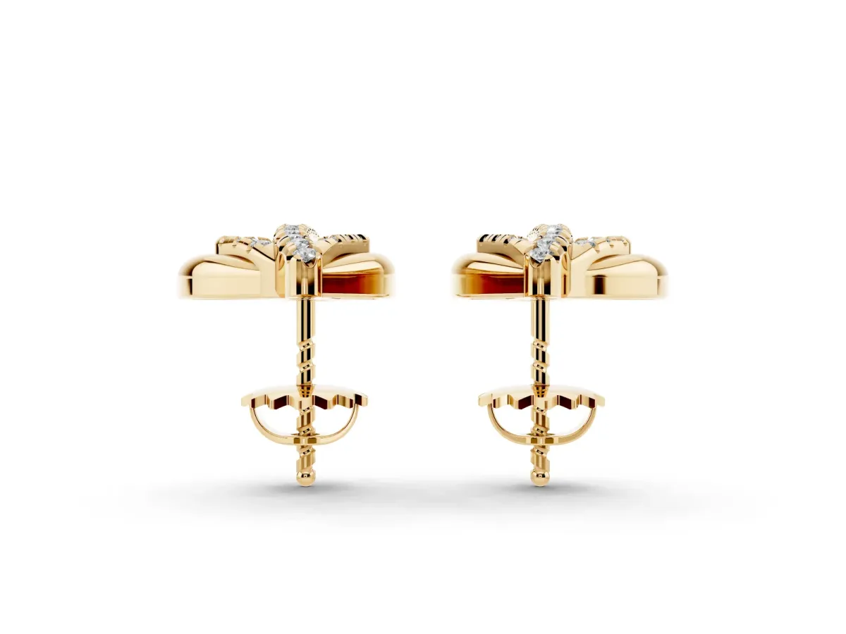 Round Diamond Olive Branch Stud Earrings Yellow gold