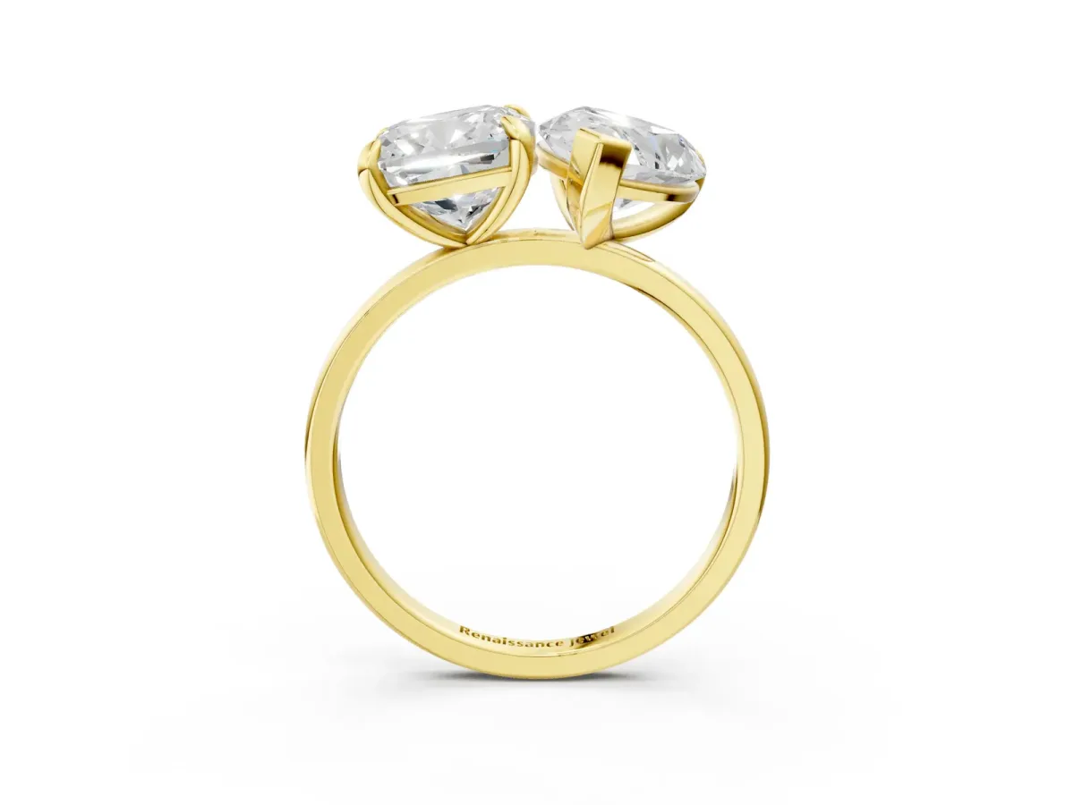 Pear and Cushion Toi Moi Ring with Prong Setting and Plain Band Yellow gold