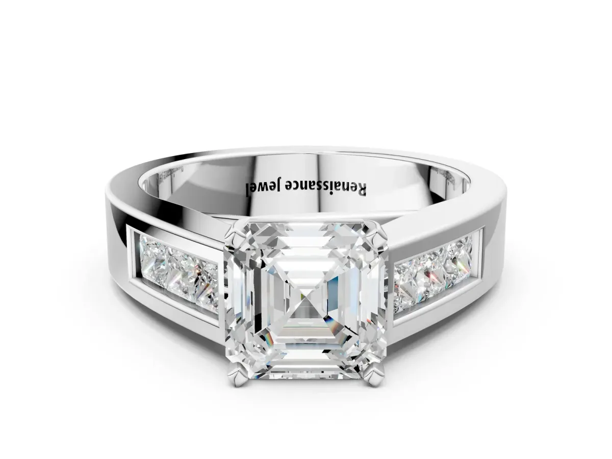 Princess Cut Cut Channel Set Solitaire Ring with Four-Prong Setting Silver