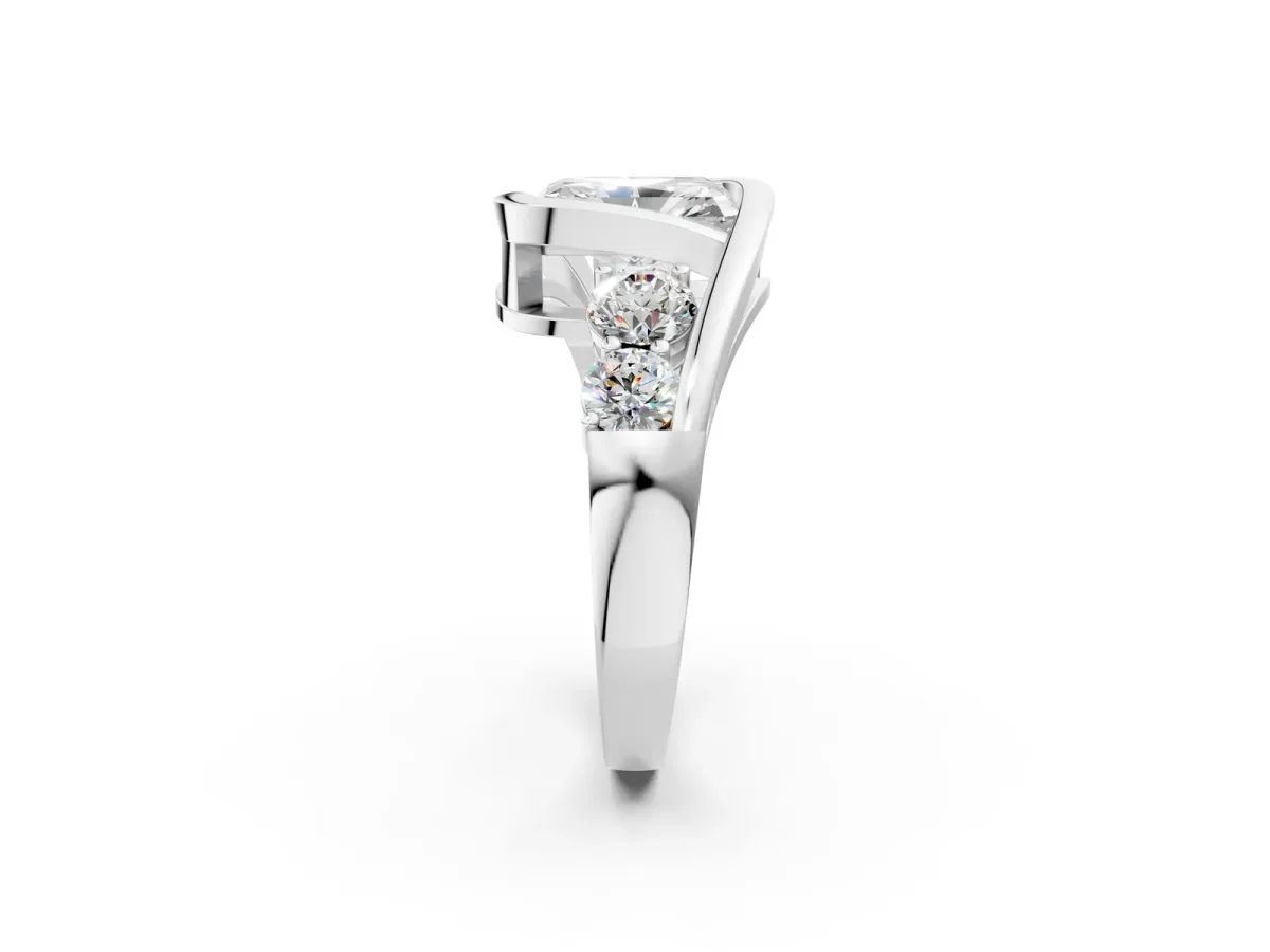 Bezel Set Radiant Cut Diamond Bypass Ring with Round Accents White gold