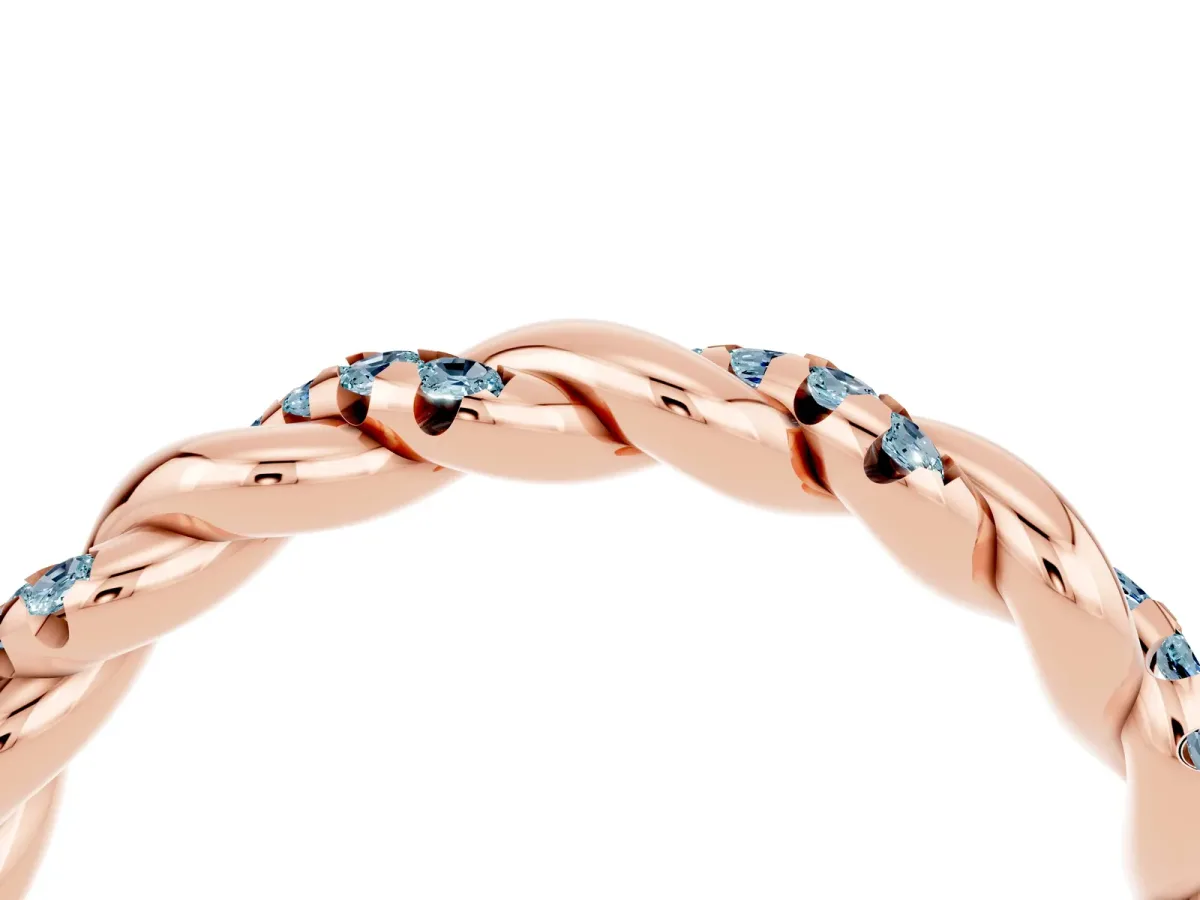 Twisted Pavé Round Aquamarine Eternity Band Rose gold