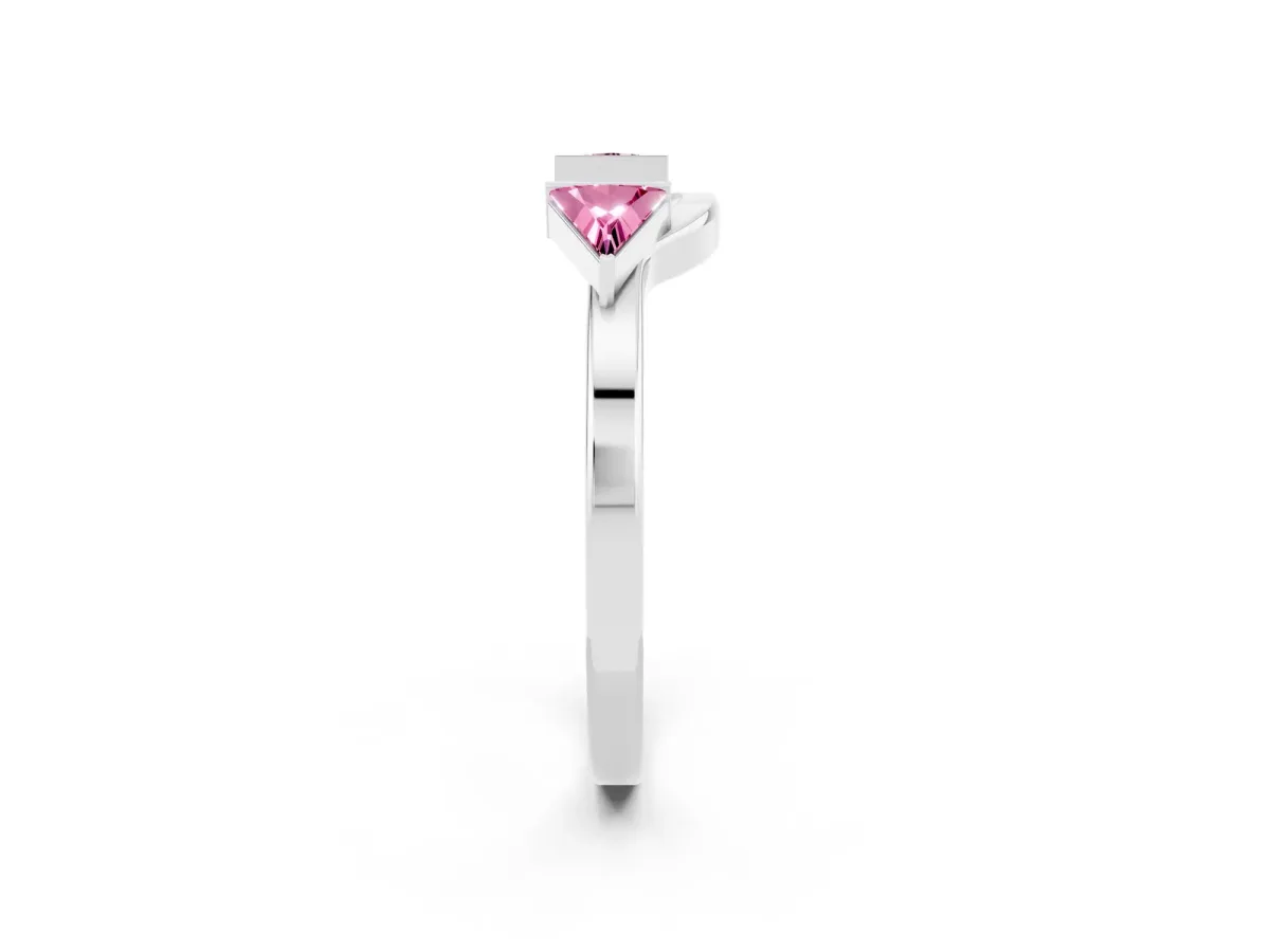 Trillion Pink Sapphire Open Band Ring with Bezel Setting Platinum