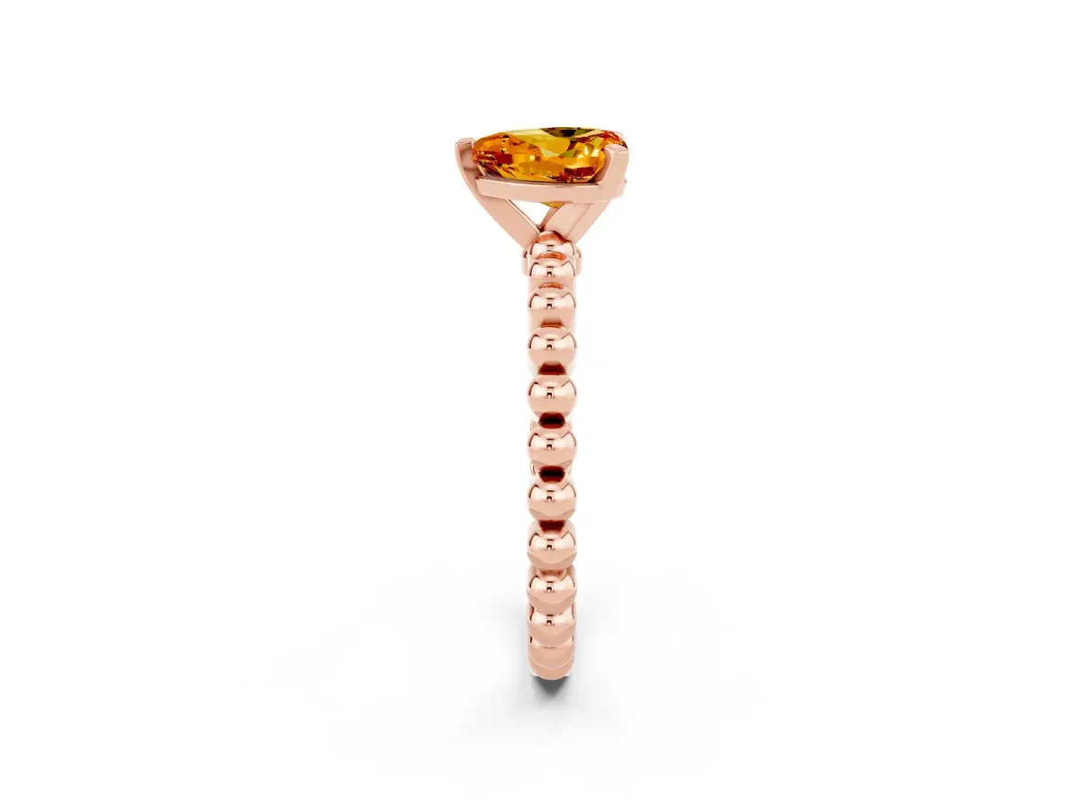Heart Cut Citrine Solitaire Ring with Beaded Band and Prong Setting Rose gold
