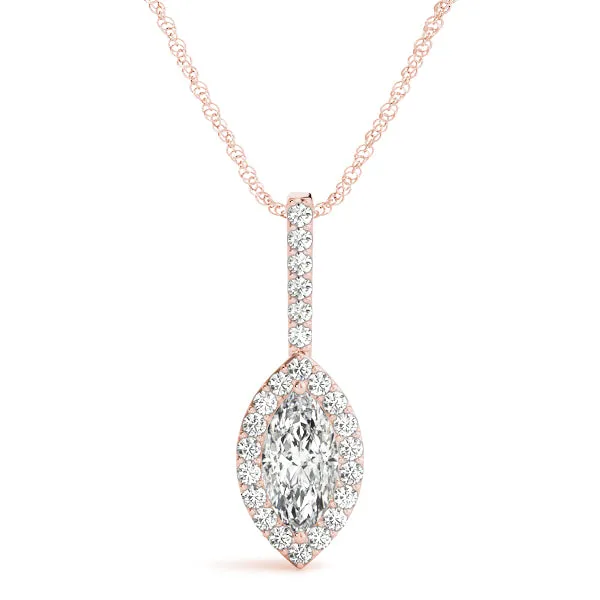 Marquise Halo Diamond Pendant with Pavé Setting Rose gold