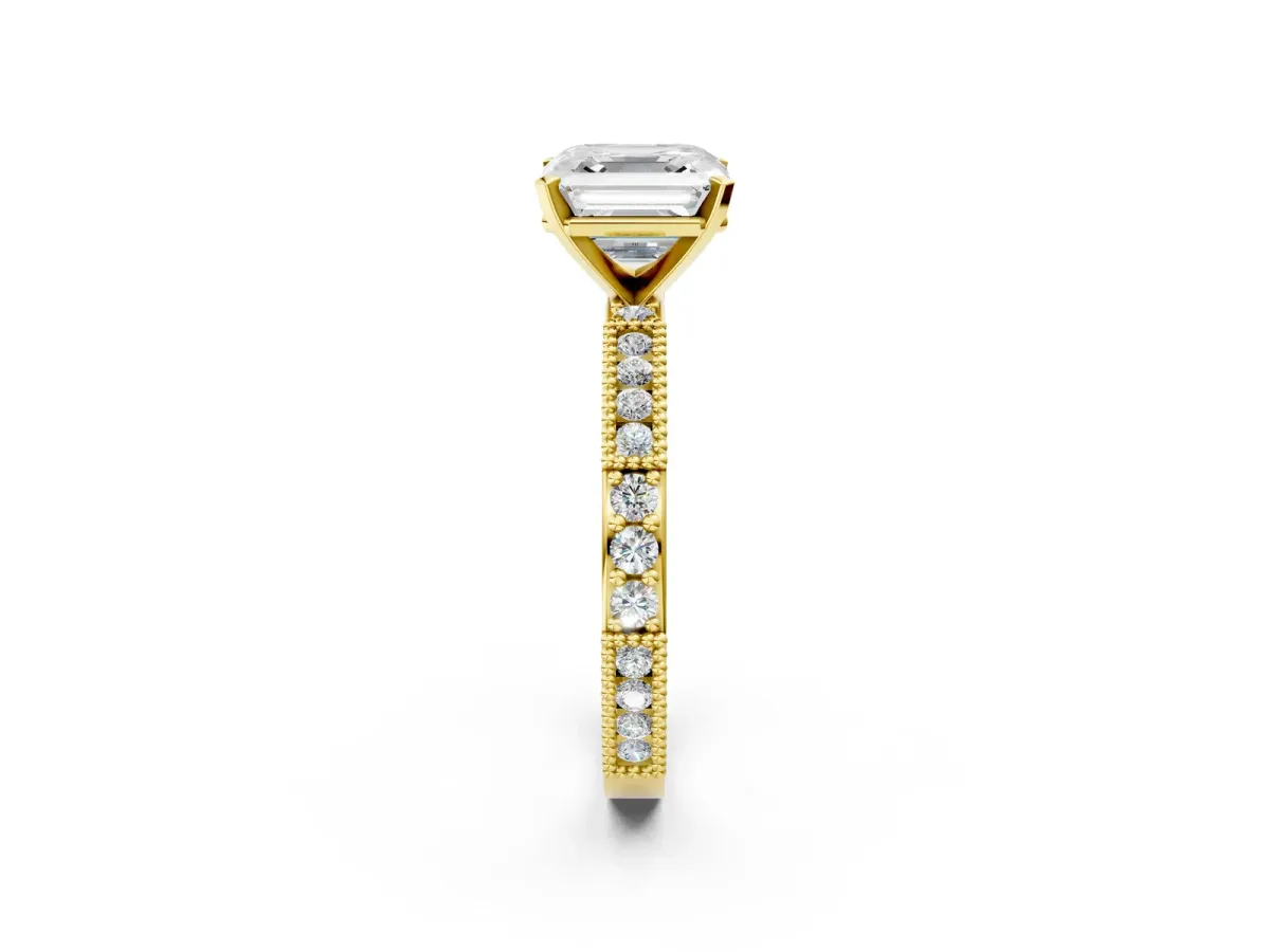 Asscher Cut Solitaire with Pavé Band and Four-Prong Setting Yellow gold