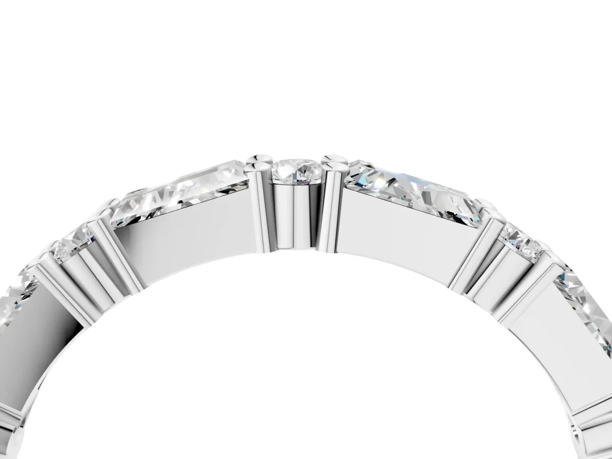 Baguette and Round Diamond Bar Setting Half Eternity Band with Prong Setting Platinum