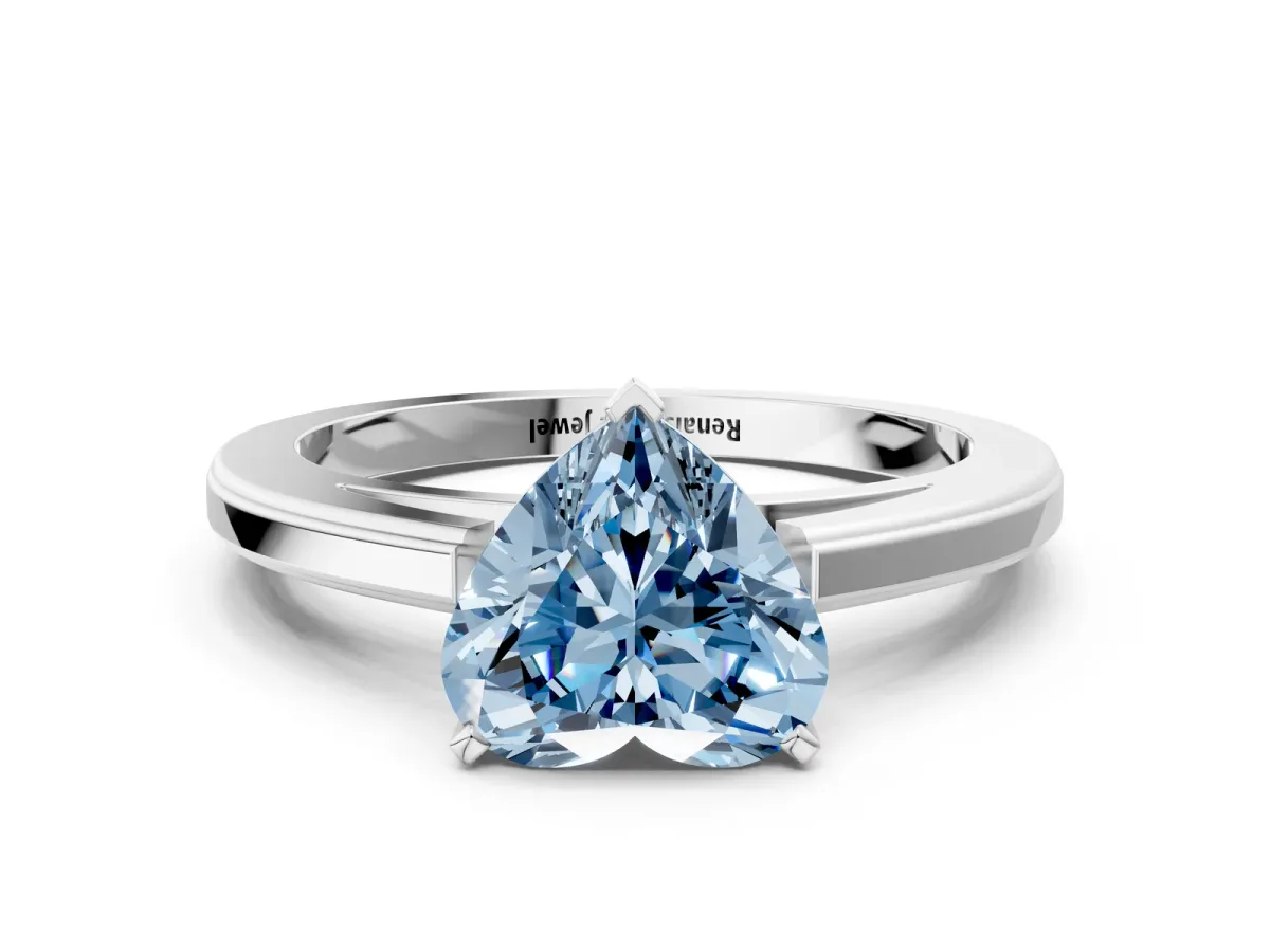 Fancy Blue Heart Cut Solitaire Diamond Ring with Four-Prong Setting and Classic Band Platinum